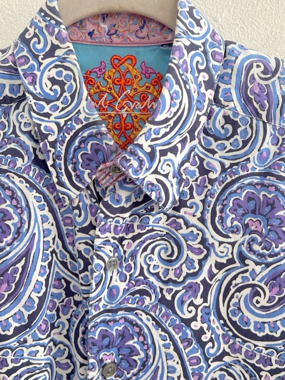 NEW Robert Graham Men's Paisley Button-Down Shirt Blue Purple Long Sleeve LARGE - Picture 3 of 10